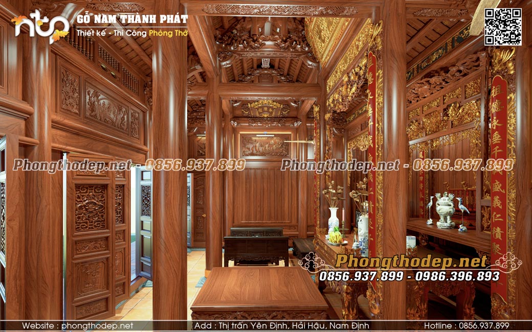 Nhà gỗ 5 gian bố trí nội thất truyền thống ấm cúng